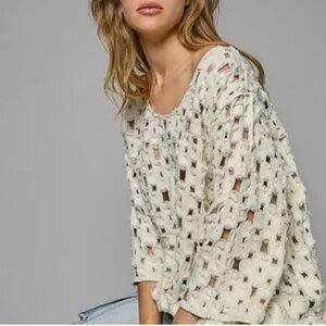 POL Ivory Oversized deconstructed see through Squares  100% cotton Top
